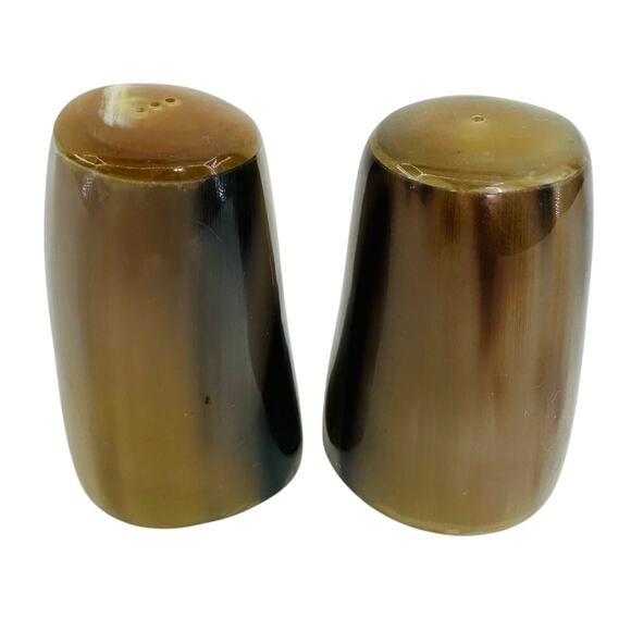 Vintage Genuine Buffalo Horn Salt & Pepper Set Handcrafted Natural Tableware - Picture 3 of 6